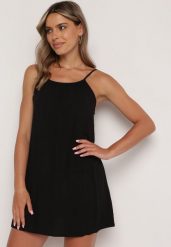 Czarna Wiskozowa Sukienka na Regulowanych Ramiączkach Ulantia. Czarne sukienki damskie Born2be, na co dzień, na lato, m, bez wzorów, z wiskozy, eleganckie, bez kołnierzyka, bez ramiączek, mini. Za 39.99 zł.