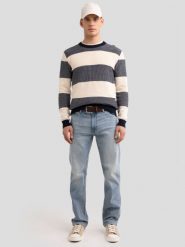 Sweter męski bawełniany w pasy beżowo-szare Pasador 000. Brązowe swetry przez głowę męskie Big Star, l, bez wzorów, z bawełny, bez kołnierzyka. W wyprzedaży za 99.99 zł.