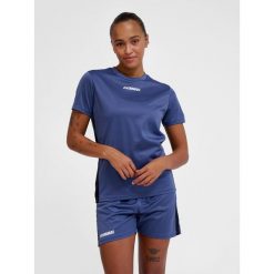 Damski jersey Hummel PL. Niebieskie koszulki sportowe damskie Hummel, bez wzorów, z jersey, bez kołnierzyka, bez ramiączek, do koszykówki. Za 153.50 zł.