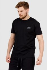 DOLCE & GABBANA Czarny t-shirt męski z aplikacją z logo, Rozmiar 44. Czarne t-shirty męskie Dolce and Gabbana, m, z aplikacjami, prążkowane, bez kołnierzyka. W wyprzedaży za 899.99 zł.
