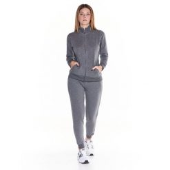 Bluza z zamek błyskawiczny na co dzień na siłownię. Szare bluzy damskie LEONE 1947 APPAREL, xl, bez wzorów, z dresówki, bez kaptura. W wyprzedaży za 246.29 zł.