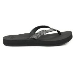 Damskie japonki Reef. Czarne klapki damskie Reef, bez wzorów, z materiału, retro, bez obcasa. Za 359.99 zł.