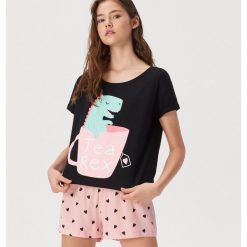 Dwuczęściowa piżama Tea Rex - Czarny. Czarne piżamy damskie Sinsay, l, bez wzorów, bez ramiączek. Za 39.99 zł.