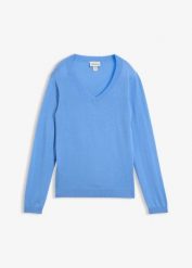 Sweter z miękkiej mieszanki kaszmiru Good Cashmere Standard®. Niebieskie swetry damskie bonprix, bez wzorów, z kaszmiru, bez kołnierzyka, bez ramiączek, bez kaptura. Za 329.99 zł.