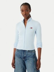Tommy Jeans Kardigan DW0DW20967 Niebieski jasny Slim Fit. Niebieskie swetry damskie Tommy Jeans, l, bez wzorów, z jeansu, bez kołnierzyka, bez ramiączek, bez kaptura. Za 409.99 zł.