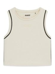 Guess Top J6GI37 KF972 Biały Slim Fit. Białe t-shirty i topy dla dziewczynek Guess, z aplikacjami, z syntetyku, bez ramiączek. Za 154.99 zł.