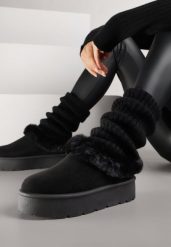 Czarne Śniegowce na Grubej Podeszwie z Niską Cholewką i Futerkiem Sewone. Czarne śniegowce i trapery damskie Born2be, z futra, przed kostkę. Za 59.99 zł.