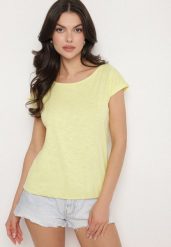 Żółty Bawełniany T-shirt w Klasycznym Stylu Raliessa. Żółte bluzki damskie Born2be, xl, bez wzorów, z bawełny, klasyczne, bez kołnierzyka. Za 34.99 zł.