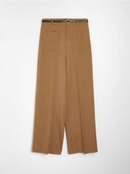 Spodnie straight leg z paskiem z domieszką wiskozy - żółty. Żółte spodnie materiałowe damskie Sinsay, l, bez wzorów, z wiskozy. Za 49.99 zł.