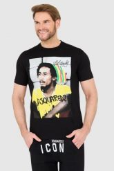 DSQUARED2 Czarny męski t-shirt z bobem marleyem, Rozmiar XL. Czarne t-shirty męskie Dsquared2, l, bez wzorów, bez kołnierzyka. W wyprzedaży za 665.99 zł.