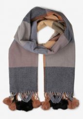 Brązowy Prostokątny Szalik z Kolorowymi Pomponami Komo. Brązowe szaliki i chusty damskie Born2be, bez wzorów, z bawełny. Za 44.99 zł.