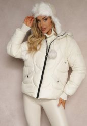 Jasnobeżowa Pudełkowa Kurtka z Pikowanymi Przeszyciami i Kapturem Semirielle. Brązowe kurtki damskie Renee, l, bez wzorów, z jeansu. Za 239.99 zł.
