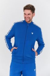 GUESS Niebieska bluza Full Zip. Niebieskie bluzy męskie Guess, l, z aplikacjami, bez kaptura. W wyprzedaży za 329.99 zł.