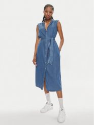 Pepe Jeans Sukienka koszulowa Maggie PL953512 Niebieski Regular Fit. Niebieskie sukienki damskie Pepe Jeans, xs, bez wzorów, z bawełny, bez kołnierzyka, bez ramiączek, koszulowe. Za 289.99 zł.