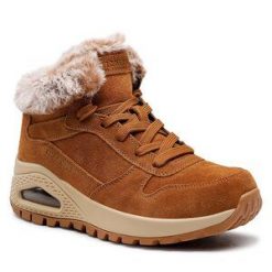 Botki Skechers. Brązowe botki damskie Skechers, bez obcasa, na płaskiej podeszwie, bez zapięcia. Za 379.99 zł.