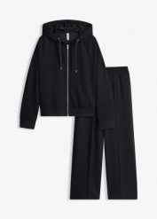 Strój domowy z dzianiny scuba, bluza o skróconej długości. Czarne bluzy damskie bonprix, bez wzorów, z dzianiny, z kapturem. Za 219.99 zł.
