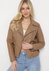Brązowa Kurtka Ramoneska z Ekoskóry z Bocznym Suwakiem Xastaria. Brązowe kurtki damskie Born2be, l, bez wzorów, z jeansu, bez kaptura. Za 159.99 zł.