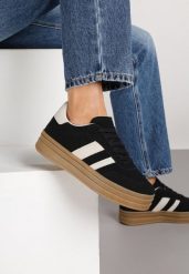 Czarne Sneakersy w Stylu Klasycznych Tenisówek na Platformie Nallania. Czarne obuwie sportowe damskie Renee, bez wzorów, z jeansu, tenisowe. Za 99.99 zł.