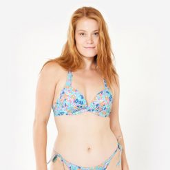 Góra kostiumu kąpielowego surfingowego damska Olaian Elena Prairie. Niebieskie bikini damskie OLAIAN, bez wzorów. Za 79.99 zł.