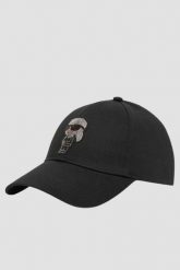 KARL LAGERFELD Czapka z daszkiem damska z cyrkonami Ikon. Czarne czapki i kapelusze damskie KARL LAGERFELD, bez wzorów, eleganckie. W wyprzedaży za 219.99 zł.