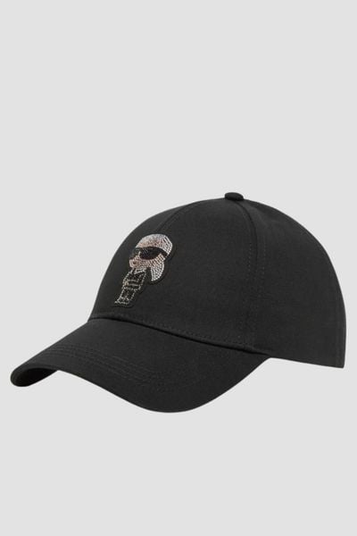 KARL LAGERFELD Czapka z daszkiem damska z cyrkonami Ikon. Czarne czapki i kapelusze damskie KARL LAGERFELD, bez wzorów, eleganckie. W wyprzedaży za 219.99 zł.