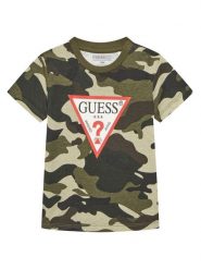 Guess T-Shirt N5YI04 K8HM4 Zielony Regular Fit. Zielone t-shirty dla chłopców Guess, z aplikacjami, z bawełny, bez ramiączek. Za 69.99 zł.