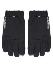 Tommy Hilfiger Rękawiczki Męskie Th Monotype Quilt AM0AM12829 Czarny. Czarne rękawiczki męskie Tommy Hilfiger, bez wzorów, z dzianiny. Za 309.99 zł.