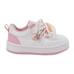 Sneakersy Dziecięce Na Rzep Z Przypinką Lizak Biało-Różowe białe. Białe buty sportowe dziewczęce bez wzorów, ze skóry, bez zapięcia. Za 160.24 zł.