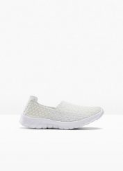 Wygodne buty wsuwane na elastycznej podeszwie. Białe obuwie sportowe damskie bonprix, bez wzorów. Za 109.99 zł.