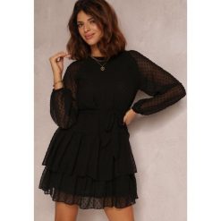 Czarna Sukienka Dimplesky. Czarne sukienki damskie Renee, m, bez wzorów, z tkaniny, bez kołnierzyka, bez ramiączek, mini, rozkloszowane. Za 64.99 zł.