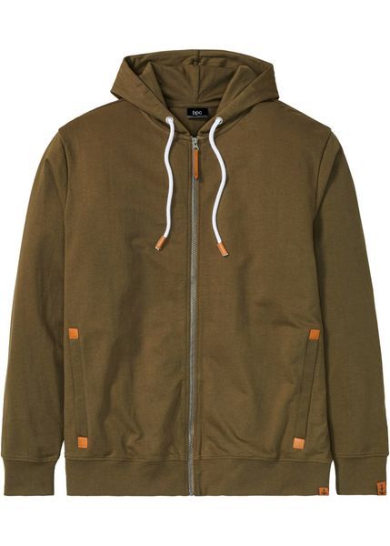 Bluza rozpinana z kapturem z detalami z imitacji skóry. Niebieskie bluzy męskie bonprix, l, bez wzorów, ze skóry, z kapturem. Za 134.99 zł.