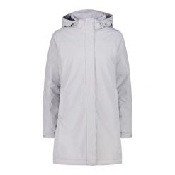 Kurtka puchowa damska z kapturem i zamkiem CMP. Białe kurtki sportowe damskie CMP, bez wzorów, z puchu, z kapturem, trekkingowe. W wyprzedaży za 469.50 zł.