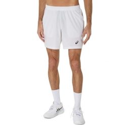 7-calowe spodenki Asics Court. Białe krótkie spodenki sportowe męskie Asics, l, bez wzorów, z materiału, tenisowe. Za 256.00 zł.