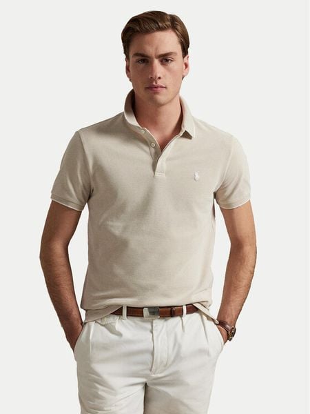 Polo Ralph Lauren Polo 710963494002 Beżowy Custom Slim Fit. Brązowe koszulki polo męskie Polo Ralph Lauren, m, bez wzorów, z bawełny, bez ramiączek. Za 339.99 zł.