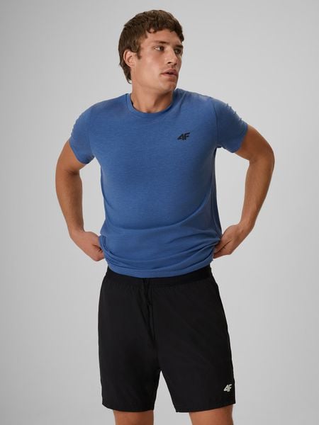 4F T-shirt regular gładki męski - denim M. T-shirty męskie 4f, m, bez wzorów, z bawełny, biznesowe, bez kołnierzyka. Za 59.99 zł.