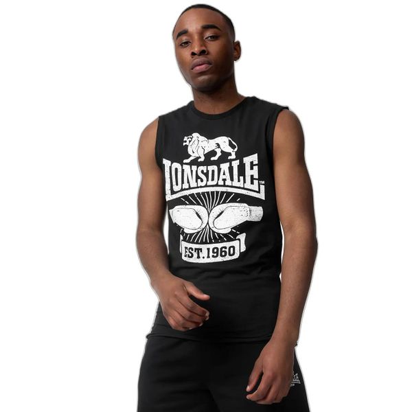 Klasyczny tank top Lonsdale Cleator. Czarne t-shirty męskie Lonsdale, l, z aplikacjami, z jersey, klasyczne, bez kołnierzyka. Za 120.50 zł.