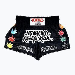 Spodenki treningowe męskie YOKKAO Khalifa Kush Muay Thai. Czarne krótkie spodenki sportowe męskie YOKKAO, m, bez wzorów, z materiału, na fitness i siłownię. Za 289.99 zł.