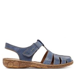 Sandały Josef Seibel. Niebieskie sandały damskie Josef Seibel, bez wzorów, bez obcasa, na płaskiej podeszwie, bez zapięcia. Za 229.99 zł.