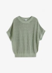Sweter oversize z mieszanki bawełny. Brązowe swetry damskie bonprix, bez wzorów, z bawełny, eleganckie, bez kołnierzyka, bez ramiączek, bez kaptura. Za 99.99 zł.