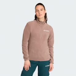 Kurtka Multi Essentials 1/2 Zip Fleece. Brązowe kurtki damskie Adidas, l, bez wzorów, z materiału, bez kaptura. Za 179.00 zł.