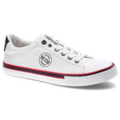 Trampki męskie Big Star, z tekstylną cholewką sznurowaniem na metalowych oczkach i gumowym noskiem, białe, JJ174134. Białe półbuty na co dzień męskie Big Star, na lato, z gumy, eleganckie, bez zapięcia. Za 127.99 zł.