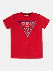 Guess T-Shirt L73I55 K8HM0 Czerwony Regular Fit. Czerwone t-shirty dla chłopców Guess, z aplikacjami, z bawełny, bez ramiączek. Za 49.99 zł.