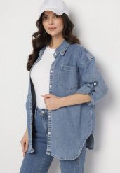 Niebieska Koszula Jeansowa Oversize z Wiskozą Ulathiela. Niebieskie bluzki damskie Born2be, l, bez wzorów, z jeansu, biznesowe, bez kołnierzyka, bez ramiączek. Za 149.99 zł.