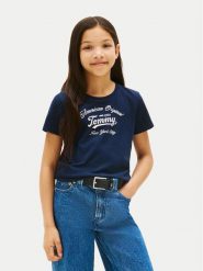 Tommy Hilfiger T-Shirt Script KG0KG08636 Granatowy Regular Fit. Niebieskie t-shirty i topy dla dziewczynek Tommy Hilfiger, bez wzorów, z syntetyku, bez ramiączek. Za 89.99 zł.