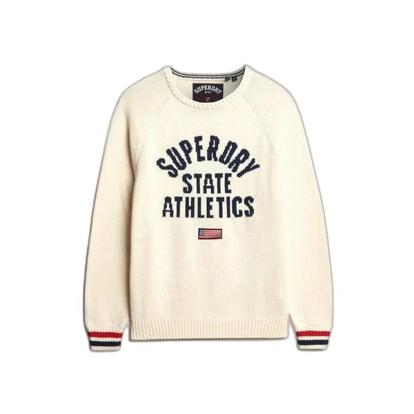Sweter damski Superdry Slouchy Intarsia. Białe swetry damskie Superdry., s, z aplikacjami, z puchu, eleganckie, bez kołnierzyka, bez ramiączek, bez kaptura. Za 345.10 zł.