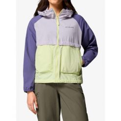 Kurtka przeciwwiatrowa damska Columbia Spire Valley Windbreaker. Fioletowe kurtki damskie Columbia, bez wzorów, z softshellu, bez kaptura, trekkingowe. Za 269.99 zł.