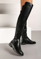 Czarne Płaskie Kozaki w Stylu Muszkieterek z Ociepleniem Temitlin. Czarne kozaki damskie Renee, z jeansu, bez obcasa, na obcasie. Za 149.99 zł.