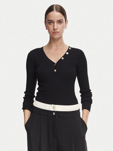 Morgan Bluzka 261-MBANBIN Czarny Slim Fit. Czarne bluzki damskie Morgan, xs, bez wzorów, bez kołnierzyka, bez ramiączek. Za 159.99 zł.