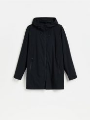 Kurtka parka z kapturem - czarny. Czarne kurtki męskie Reserved, l, bez wzorów, z tkaniny, z kapturem. Za 199.99 zł.