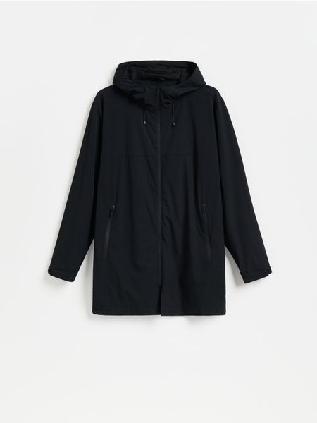 Kurtka parka z kapturem - czarny. Czarne kurtki męskie Reserved, l, bez wzorów, z tkaniny, z kapturem. Za 199.99 zł.